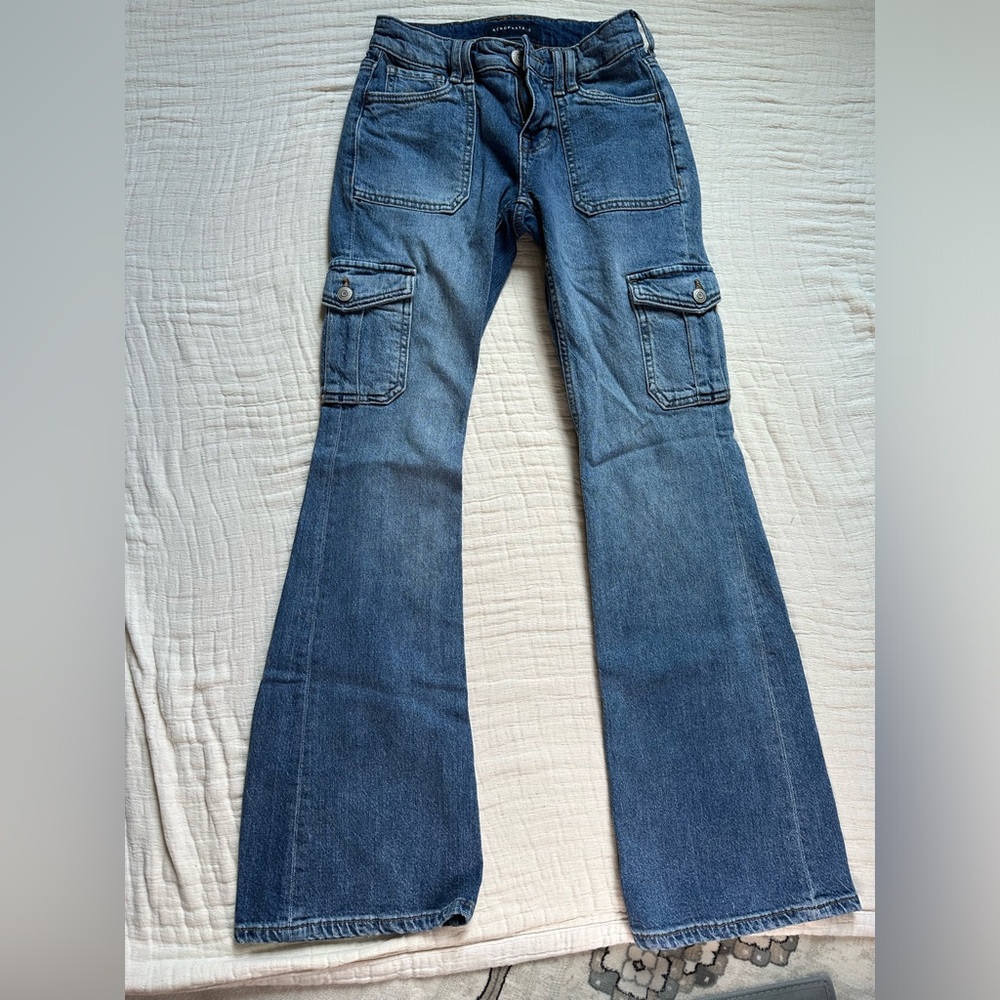Mid Rise Cargo Flare Denim